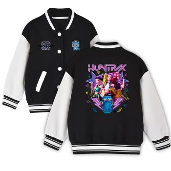 K-Pop Demon Hunters Baseball Jacket Unisex Black White Varsity Coat Cotton Blend Streetwear