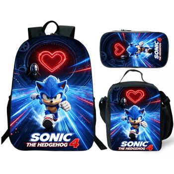 Sonic 2 Backpack Lunch box School Bag Kids Bookbag