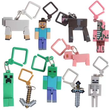 MineCraft Figures PVC Toys with Key Chains  Backpack Hangers 10Pcs 