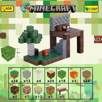 Minecraft Magnetic Building Block Set STEM Mine Craft Toys Tiles Pixel Cube 2.5cm 128pcs