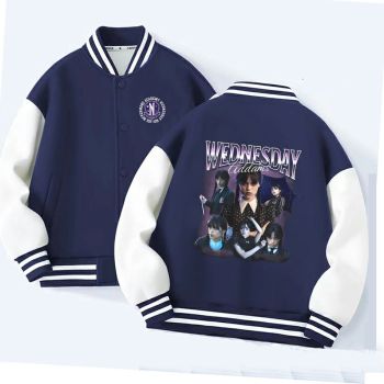  New Wednesday Kids Varsity Jacket Girls Boys Baseball Jacket Bomber Coat School Jackets with Pocket