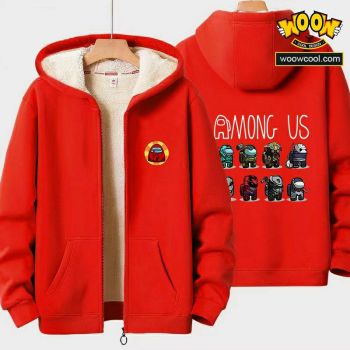 Among Us Unisex Boy's Girls Winter Warm Sherpa Lined Zip Up Sweatshirt Fleece Jacket