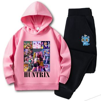 Children's Hoodie & Pants Set K-Pop Demon Hunters Cartoon Print Casual Outfit Boys Girls