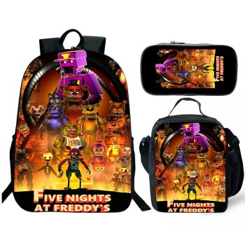 3 in 1 FNAF Five Nights at Freddy's Kids School Backpack Combo Set With Lunch Box & Pencil Case
