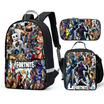 NEW fortnite Chapter 2 Season 3 Backpack Lunch box School Bag Kids Bookbag