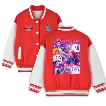Girls K-Pop Demon Hunters Varsity Jacket Girls Boys Baseball Jacket Bomber Coat School Jackets with Pocket