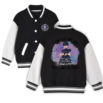Girls Wednesday Varsity Jacket Girls Boys Baseball Jacket Bomber Coat School Jackets with Pocket