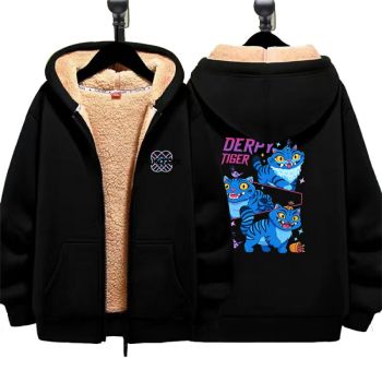 K-Pop Demon Hunters Children's Fleece-Lined Hooded Jacket Winter Warm Zip Coat Boys Girls