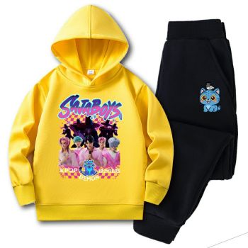 K-Pop Demon Hunters Kids 2-Piece Set Cartoon Hoodie Sweatpants Gray Black Boys Girls