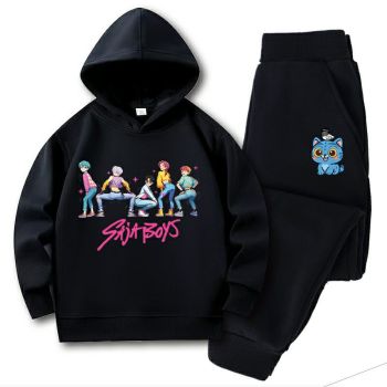 K-Pop Demon Hunters Kids Outfit Set Cartoon Print Pullover Hoodie Pants Boys Girls
