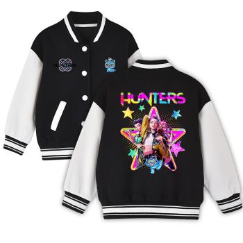 K-Pop Demon Hunters Youth Baseball Jacket Unisex Boys Girls Black White Cotton Varsity Coat