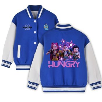 Kids Baseball Jacket K-Pop Demon Hunters Boys Girls Black White Varsity Streetwear Cotton Blend