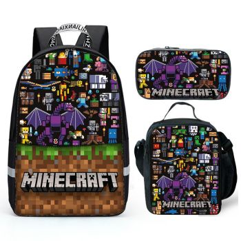 Kids Minecraft Backpack Lunch box For School Bag Boys Girls Bookbag