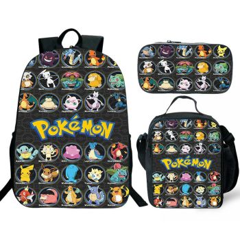 Kids Pokémon Backpack Lunch box For School Bag Boys Girls Bookbag