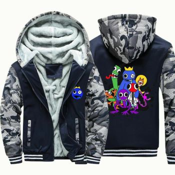 Kids Rainbow Friends Camouflage Jackets Thick Fleece Hoodies Winter Coats 