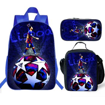 MESSI backpack kids boys school Lunch box School Bag Blue