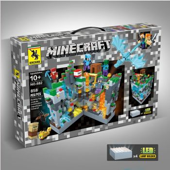 MineCraft The Bedrock Cave Building Blocks Mini Figures Toys with LED Light 858Pcs