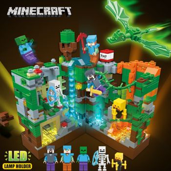 MineCraft The Forest Cave Building Blocks Mini Figures Toys with LED Light 866Pcs