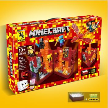 MineCraft The Lava Cave Building Blocks Mini Figures Toys with LED Light 856Pcs