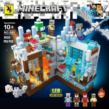 MineCraft The Snow Cave Building Blocks Mini Figures Toys with LED Light 866Pcs