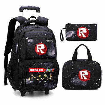  Roblox Party Boys Rolling Backpacks Kids'Luggage Wheeled Backpack for School Boys Trolley Bags Space-Galaxy Roller Bookbag