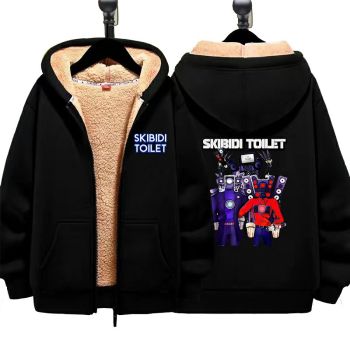 Skibidi Toilet Boys Girls Kid's Winter Sherpa Lined Zip Up Sweatshirt Jacket Hoodie 