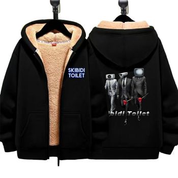 Skibidi toilet Hoodie Boy's Girls Winter Warm Sherpa Lined Zip Up Sweatshirt Skibidi toilet Fleece Jacket Hoodie Christmas gifts