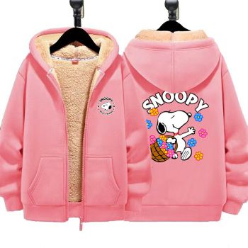 Snoopy Boys Girls Kid's Winter Sherpa Lined Zip Up Sweatshirt Jacket Hoodie 