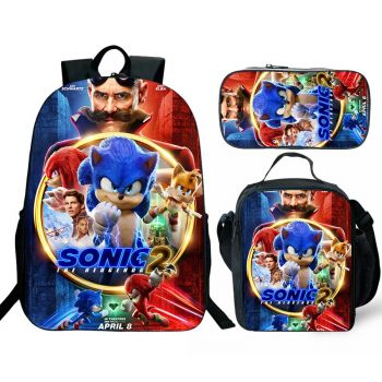 Sonic 2 Backpack Lunch box School Bag Kids Bookbag