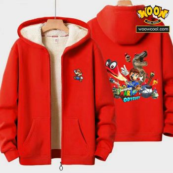 Super Mario Boys Girls Kid's Winter Sherpa Lined Zip Up Sweatshirt Jacket Hoodie 3