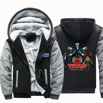 Titan Skibidi toilet Zip Up Hoodie Sweatshirt Winter Fleece Jacket Coat Kids Titan Clothes Christmas gifts