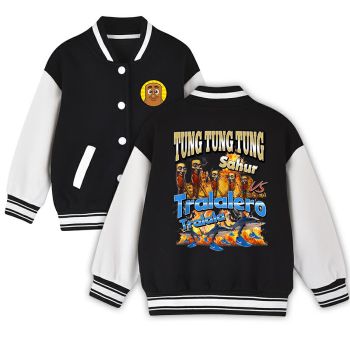 Tung Kids Baseball Jacket Boys Girls Unisex Black White Varsity Coat Cotton